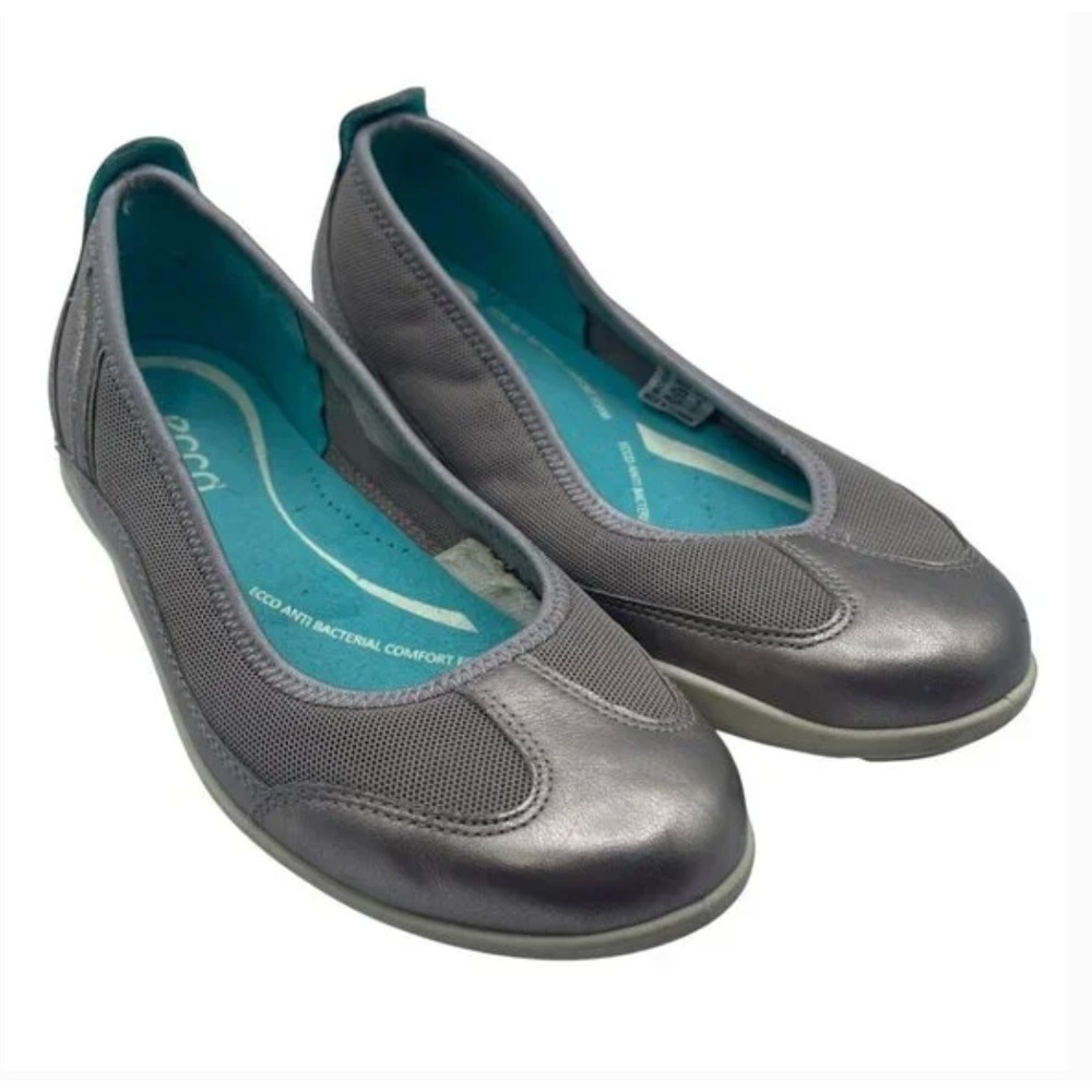 ECCO Sense Womens Metallic Pewter Mesh Leather Comfort Ballet Flats Size 36